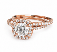Load image into Gallery viewer, Cushion Cut And Round Cut Sides Moissanites Engagement Ring And Matching Band Wedding Set Halo Style Bridal Set 14K Rose Gold 1.60ctw
