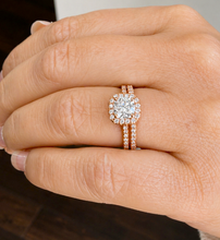 Load image into Gallery viewer, Cushion Cut And Round Cut Sides Moissanites Engagement Ring And Matching Band Wedding Set Halo Style Bridal Set 14K Rose Gold 1.60ctw
