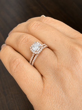 Load image into Gallery viewer, Cushion Cut And Round Cut Sides Moissanites Engagement Ring And Matching Band Wedding Set Halo Style Bridal Set 14K Rose Gold 1.60ctw
