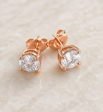 Load image into Gallery viewer, Round Shape Moissanites Stud Earrings Prong Set, Bridal, Anniversary, Gift 14K Solid Rose Gold 2.00ctw, Pushback Earings
