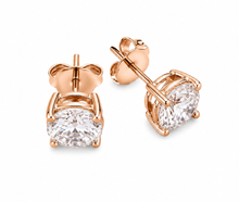 Load image into Gallery viewer, Round Shape Moissanites Stud Earrings Prong Set, Bridal, Anniversary, Gift 14K Solid Rose Gold 2.00ctw, Pushback Earings
