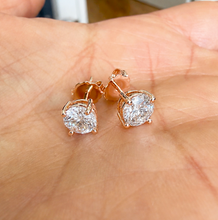 Load image into Gallery viewer, Round Shape Moissanites Stud Earrings Prong Set, Bridal, Anniversary, Gift 14K Solid Rose Gold 2.00ctw, Pushback Earings
