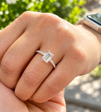 Load image into Gallery viewer, Emerald Cut Moissanite Center And Baguettes Cut Sides Engagement Ring Prong Set Style In 14k White or Yellow Gold Bridal Wedding Ring 2.30ct
