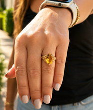 Load image into Gallery viewer, Oval Shape Natural Yellow Citrine Engagement Ring Halo Ring Wedding Anniversary Ring Large 14K Solid yellow Gold Right Hand Ring 6.00ctw

