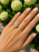 Load image into Gallery viewer, Oval Shape And Round Cut Moissanite Engagement Ring Hidden Halo Wedding Ring 14K Solid White Gold Propose Ring 6.25ctw
