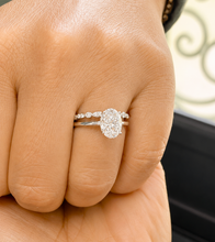 Load image into Gallery viewer, Oval Cut Moissanite And Round Cut Sides Engagement Ring And Band Set Solitaire Bridal Ring Set 14K Solid White Gold Wedding Ring Set 3.15ctw
