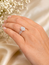 Load image into Gallery viewer, Oval Shape and Round Cut Sides Moissanites Engagement Ring And Matching Band Halo Wedding Set Lady's Bridal Set 14K Solid Rose Gold 2.00ctw
