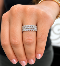 Load image into Gallery viewer, Round Cut Simulated Diamonds Three piece Eternity Band Engagement Band Filigree 14K White Gold Wedding Band Bridal Anniversary Band 0.60ctw
