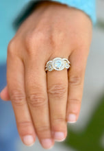 Load image into Gallery viewer, Round Cut Diamond Engagement Ring And Matching Band Three Stone Style IGI Certified 14k Solid Yellow Gold Halo Bridal Wedding set 2.45ctw
