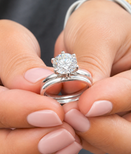 Load image into Gallery viewer, Solitaire Round Cut Simulated Diamonds Engagement Ring And Band Six Prong Set 7.0mm Wedding Ring Set 14K Solid White Gold Bridal Set 1.20ct
