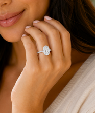 Load image into Gallery viewer, Oval Shape And Round Cut Moissanite Engagement Ring Hidden Halo Wedding Ring 14K Solid White Gold Propose Ring 6.25ctw
