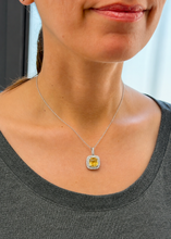 Load image into Gallery viewer, Round Cut Natural Yellow Citrine And Simulated Diamonds Dangling Earrings Double Halo Style Pendant And Chain Necklace 14K White Gold 2.50ct
