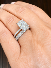 Load image into Gallery viewer, Elongated Cushion Cut and Round Cut Sides Simulated Diamonds Engagement Ring And Matching Band 14K Solid White Gold Wedding Set 6.50ctw
