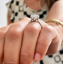 Load image into Gallery viewer, Round Cut Moissanite Engagement Ring Solitaire Bridal Ring Crown Prongs Filigree Style Shank Wedding ring Solitaire 14k White Gold 3.10ct
