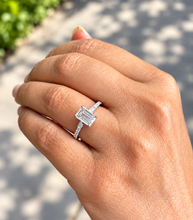 Load image into Gallery viewer, Emerald Cut Moissanite Center And Baguettes Cut Sides Engagement Ring Prong Set Style In 14k White or Yellow Gold Bridal Wedding Ring 2.30ct
