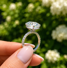 Load image into Gallery viewer, Oval Shape And Round Cut Moissanite Engagement Ring Hidden Halo Wedding Ring 14K Solid White Gold Propose Ring 6.25ctw
