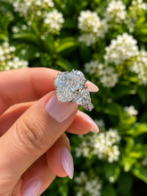Load image into Gallery viewer, Oval Cut Center And Half Moon And Round Cut Simulated Diamonds Engagement Ring 14K Solid White Gold Bridal Wedding Ring 6.25ctw
