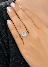 Load image into Gallery viewer, Oval Shape and Round Cut Sides Simulated Diamonds Engagement Ring Prong Set Wedding Ring Halo Style Bridal Ring 14K Solid White Gold 2.50ctw
