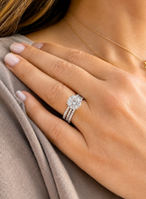 Load image into Gallery viewer, Round Cut Simulated Diamonds Engagement Ring And Two Matching Bands Set Halo Wedding Set Prong Set Propose Bridal Set 14K White Gold 3.70ct
