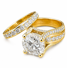 Load image into Gallery viewer, Round Shape Moissanites Engagement Ring Hidden Halo Design Wedding Ring And Matching Band 14K Solid Heavy Yellow Gold Bridal Ring 7.50ctw
