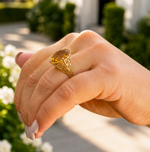 Load image into Gallery viewer, Oval Shape Natural Yellow Citrine Engagement Ring Halo Ring Wedding Anniversary Ring Large 14K Solid yellow Gold Right Hand Ring 6.00ctw
