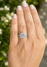 Load image into Gallery viewer, Cushion Cut And Round Cut Sides Simulated Diamonds Engagement Ring And Matching Band Halo Wedding Ring 14K Solid White Gold Bridal Set 3.00
