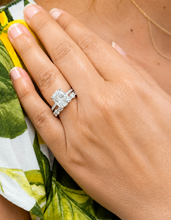 Load image into Gallery viewer, Elongated Cushion Cut and Round Cut Sides Simulated Diamonds Engagement Ring And Matching Band 14K Solid White Gold Wedding Set 6.50ctw
