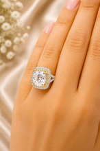 Load image into Gallery viewer, Cushion Cut And Round Cut Moissanite Engagement Ring Set Double Halo Wedding Bridal Set 14K Solid White and Yellow Gold 6.50ctw
