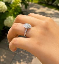 Load image into Gallery viewer, Elongated Oval Shape 11x8mm And Round Cut Moissanite Engagement Ring Halo Wedding Ring 14K Solid White Gold Propose Ring 4.50ctw
