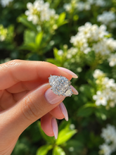 Load image into Gallery viewer, Oval Cut Center And Half Moon And Round Cut Simulated Diamonds Engagement Ring 14K Solid White Gold Bridal Wedding Ring 6.25ctw
