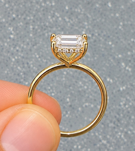Load image into Gallery viewer, Emerald Shape And Round Cut Moissanite Engagement Ring Inner Halo Wedding Ring Prong Set Bridal Ring 14K Yellow Gold Propose Ring 3.10ctw
