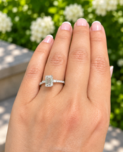Load image into Gallery viewer, Emerald Cut Moissanite Center And Baguettes Cut Sides Engagement Ring Prong Set Style In 14k White or Yellow Gold Bridal Wedding Ring 2.30ct
