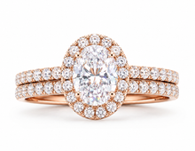Load image into Gallery viewer, Oval Shape and Round Cut Sides Moissanites Engagement Ring And Matching Band Halo Wedding Set Lady's Bridal Set 14K Solid Rose Gold 2.00ctw
