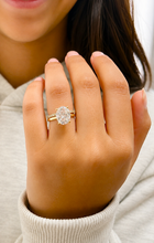 Load image into Gallery viewer, Oval Cut Simulated Diamonds And Round Cut Sides Engagement Ring And Matching Band Solitaire Wedding Set 5.30ctw Set In 14K Solid Yellow Gold

