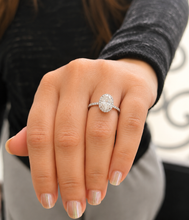Load image into Gallery viewer, Oval Shape and Round Cut Sides Simulated Diamonds Engagement Ring Prong Set Wedding Ring Halo Style Bridal Ring 14K Solid White Gold 2.50ctw
