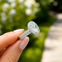 Load image into Gallery viewer, Round Cut Simulated Diamonds Engagement Ring 14K Solid White Gold Halo Split Shank Design Wedding Bridal Ring 5.70ctw
