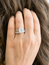 Load image into Gallery viewer, Elongated Cushion Cut and Round Cut Sides Simulated Diamonds Engagement Ring And Matching Band 14K Solid White Gold Wedding Set 6.50ctw

