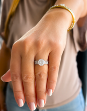 Load image into Gallery viewer, Round Cut Simulated Diamonds Engagement Ring And Two Matching Bands Set Halo Wedding Set Prong Set Propose Bridal Set 14K White Gold 3.70ct
