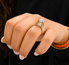 Load image into Gallery viewer, Cushion Cut And Round Cut Sides Diamond Engagement Ring IGI Certified 14k Solid Yellow Gold Hidden Halo Wedding Ring Bridal Ring 4.50 G-VS2
