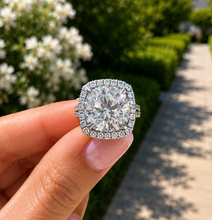 Load image into Gallery viewer, Round Cut Simulated Diamonds Engagement Ring 14K Solid White Gold Halo Split Shank Design Wedding Bridal Ring 5.70ctw

