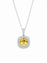 Load image into Gallery viewer, Round Cut Natural Yellow Citrine And Simulated Diamonds Dangling Earrings Double Halo Style Pendant And Chain Necklace 14K White Gold 2.50ct
