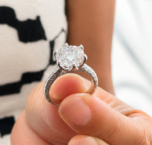 Load image into Gallery viewer, Round Cut Moissanite Engagement Ring Solitaire Bridal Ring Crown Prongs Filigree Style Shank Wedding ring Solitaire 14k White Gold 3.10ct
