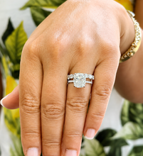 Load image into Gallery viewer, Elongated Cushion Cut and Round Cut Sides Simulated Diamonds Engagement Ring And Matching Band 14K Solid White Gold Wedding Set 6.50ctw
