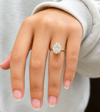 Load image into Gallery viewer, Oval Shape Simulated Diamonds Engagement Ring Solitaire Set Wedding Ring Four Prong Setting 5.00ct Bridal Ring Set In 14K Solid Yellow Gold
