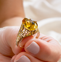 Load image into Gallery viewer, Oval Shape Natural Yellow Citrine Engagement Ring Halo Ring Wedding Anniversary Ring Large 14K Solid yellow Gold Right Hand Ring 6.00ctw
