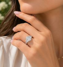 Load image into Gallery viewer, Oval Cut Center And Half Moon And Round Cut Simulated Diamonds Engagement Ring 14K Solid White Gold Bridal Wedding Ring 6.25ctw
