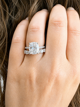 Load image into Gallery viewer, Elongated Cushion Cut and Round Cut Sides Simulated Diamonds Engagement Ring And Matching Band 14K Solid White Gold Wedding Set 6.50ctw
