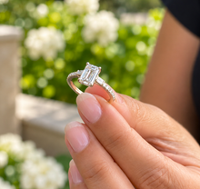 Load image into Gallery viewer, Emerald Cut Moissanite Center And Baguettes Cut Sides Engagement Ring Prong Set Style In 14k White or Yellow Gold Bridal Wedding Ring 2.30ct
