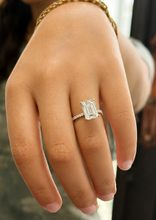 Load image into Gallery viewer, Emerald Cut Center And Round Cut Moissanites Engagement Ring Set In 14K Solid White Gold Wedding Bridal Ring Set 2.30ctw
