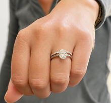 Load image into Gallery viewer, Oval Cut Moissanite And Round Cut Sides Engagement Ring And Band Set Solitaire Bridal Ring Set 14K Solid White Gold Wedding Ring Set 3.15ctw
